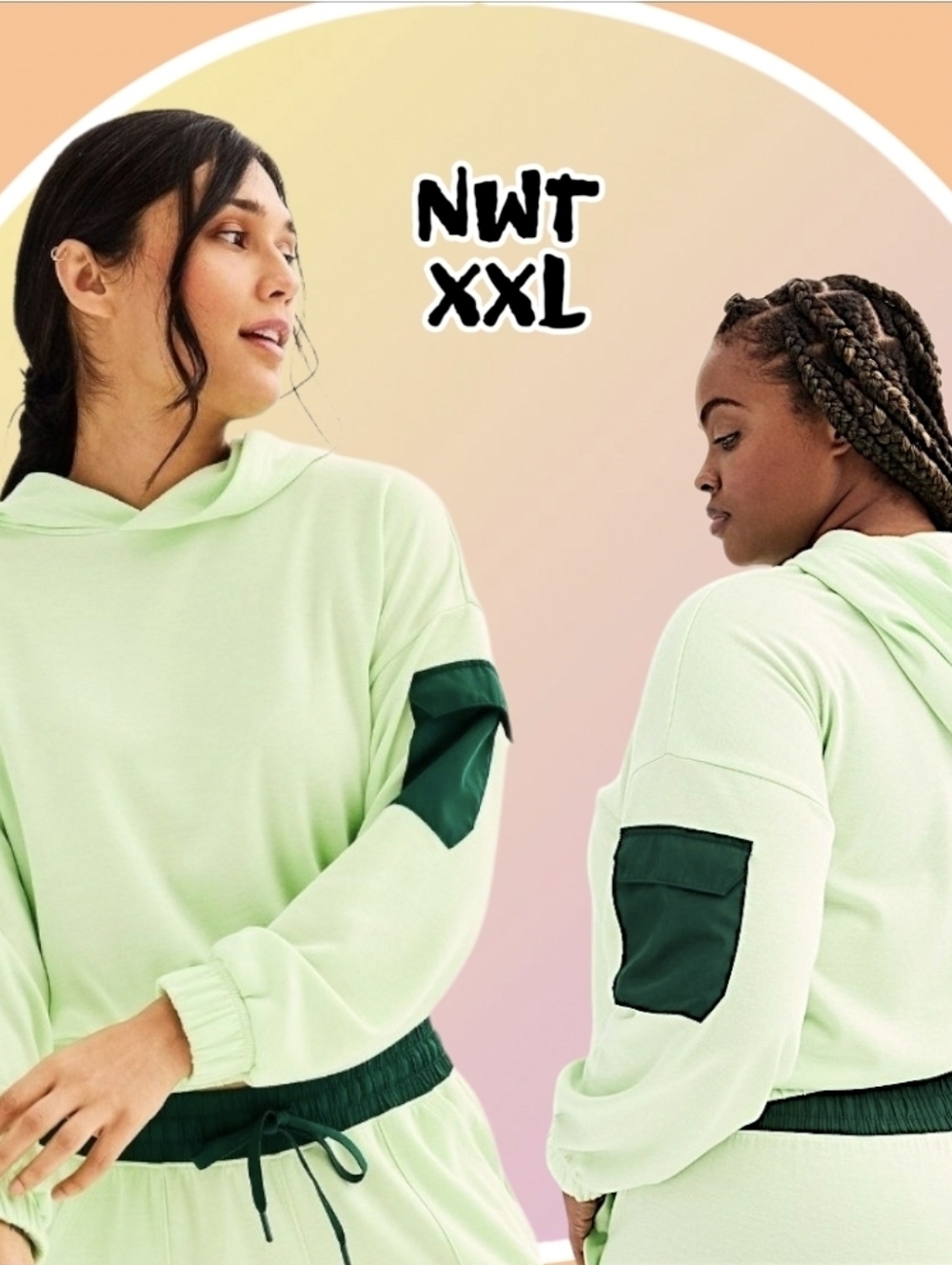 New XXL Cargo Hoodie Mint Green Featuring Cargo Pocket on Sleeve